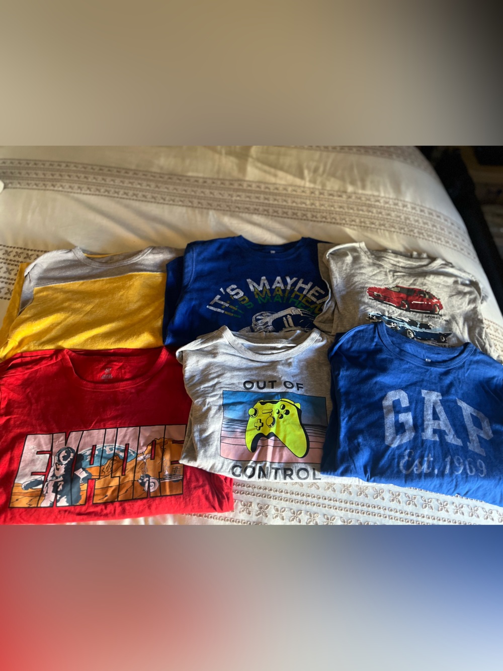 GAP Kids Multi-Color Graphic long Sleeve Tees - Red, Yellow, Blue, Gray